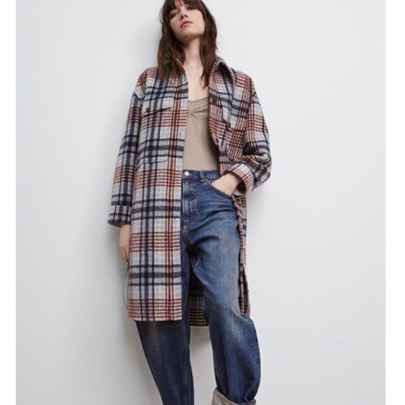 Zara long plaid overshirt jacket bloggers favorite size small - Picture 3 of 15